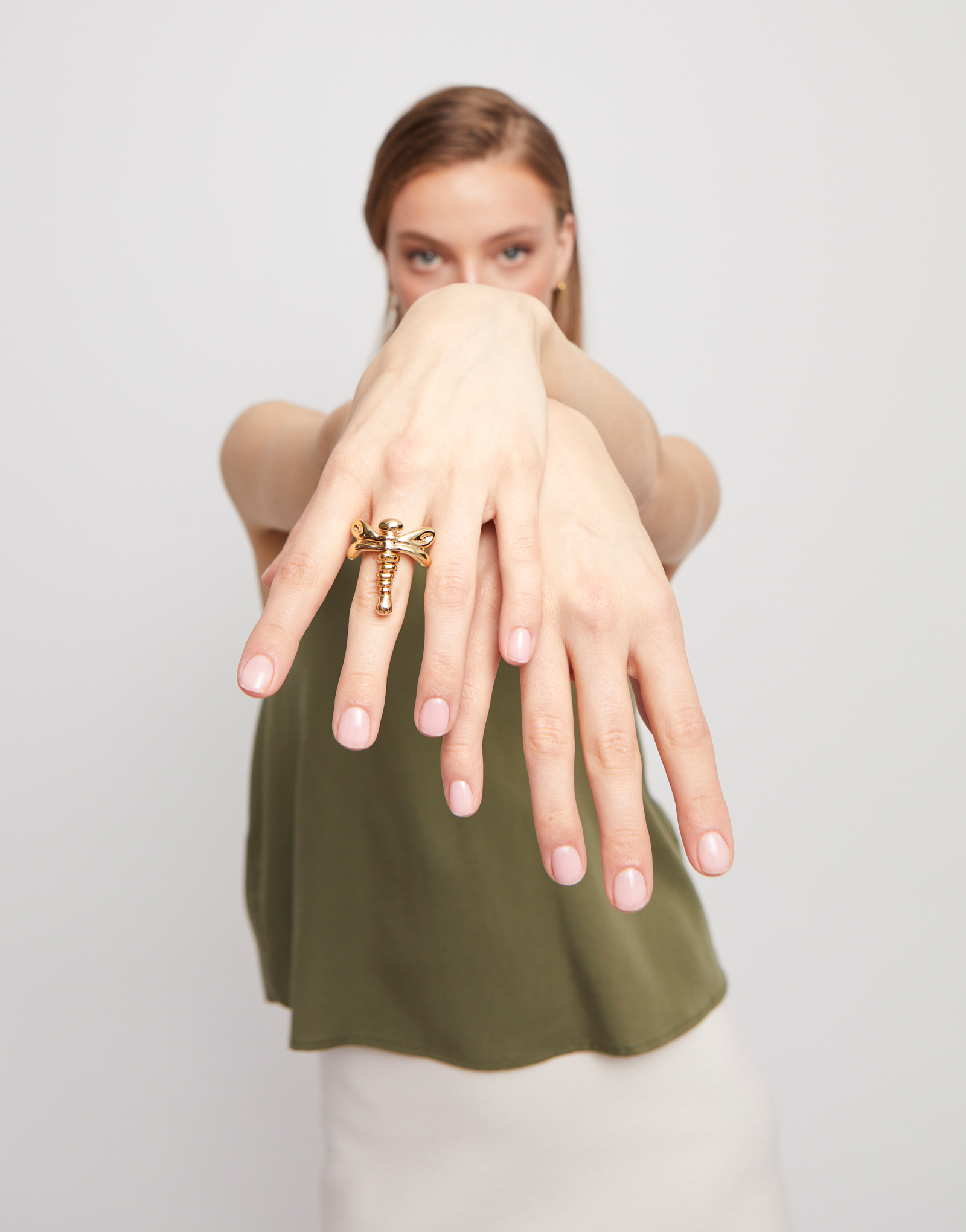 Dragonfly shape ring, Golden, large thumbnail